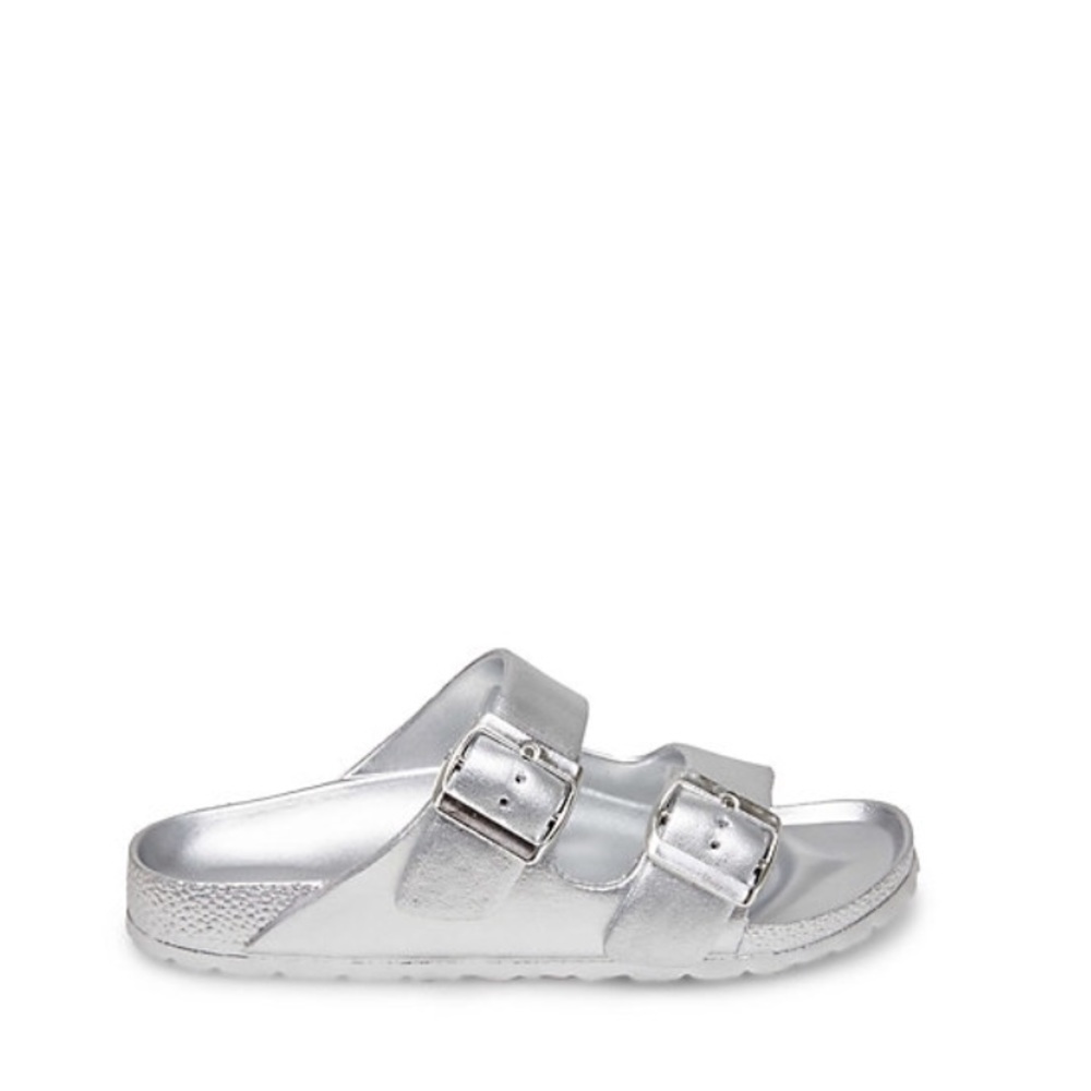 Silver rubber Birkenstock style sandal NEW W/ BOX